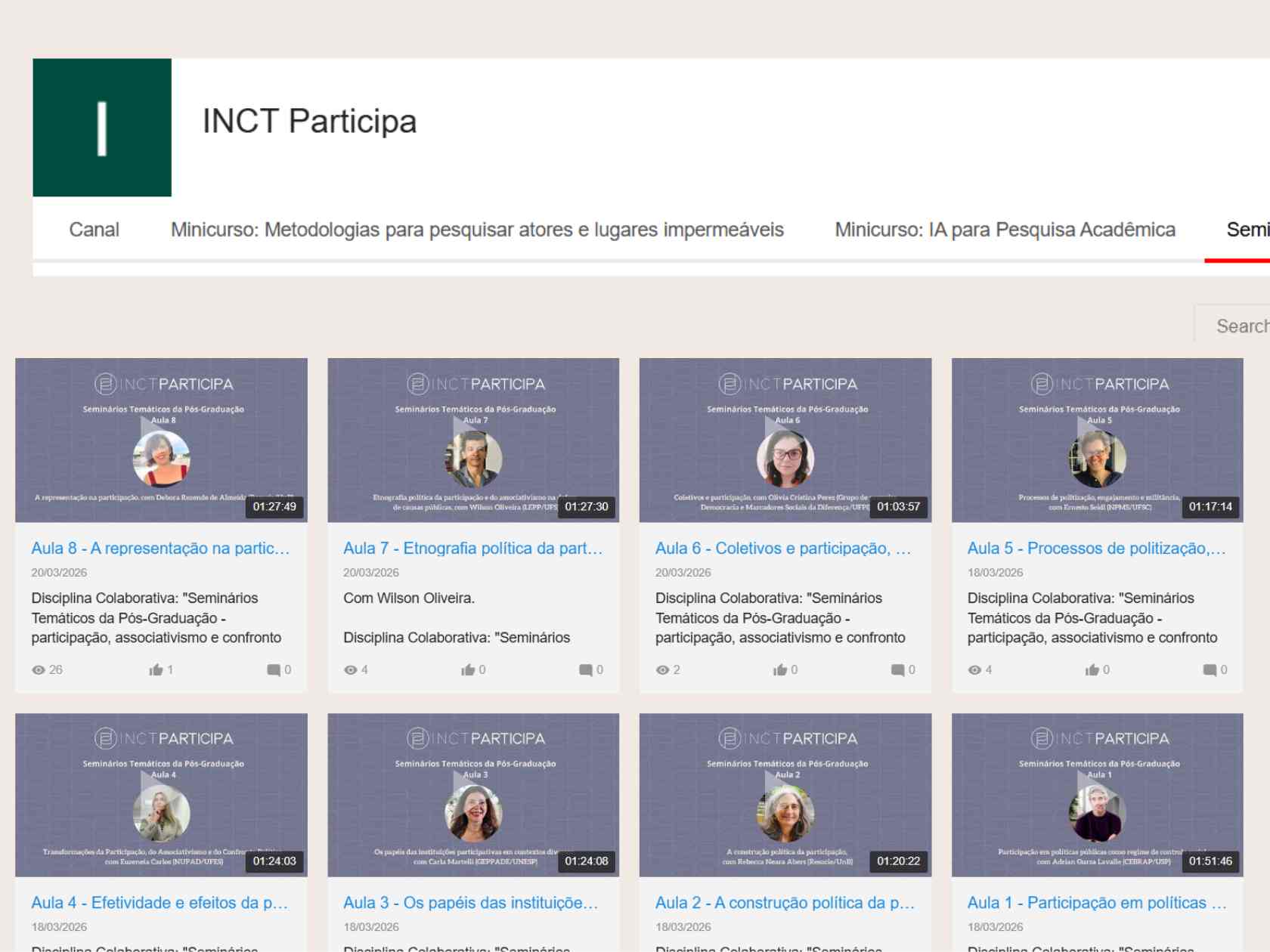INCT Participa disponibiliza videoteca com aulas, cursos e oficinas 